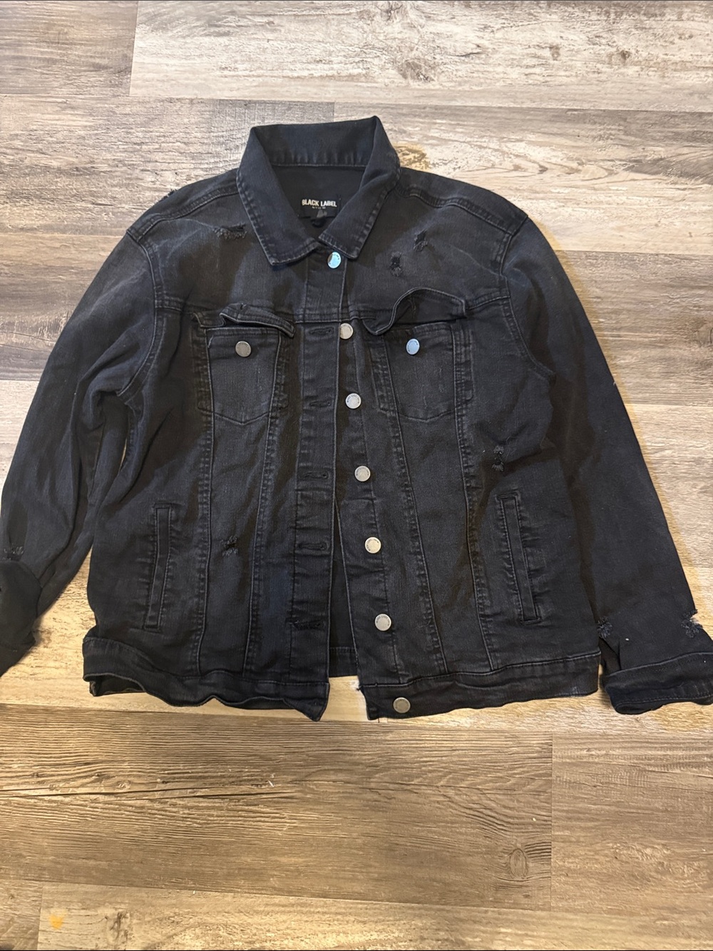 Black Label Women's Black Distressed Jean Jacket